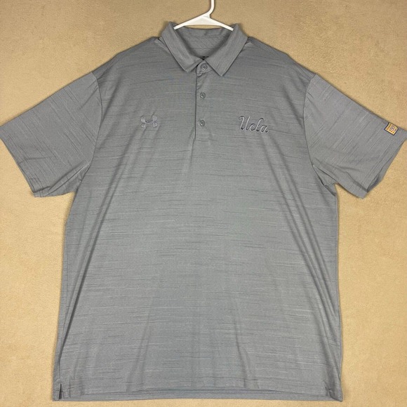 Under‎ Armour Heat Gear UCLA Mens XXL Polo Shirt Gray Short Sleeve Stretch - Picture 1 of 9